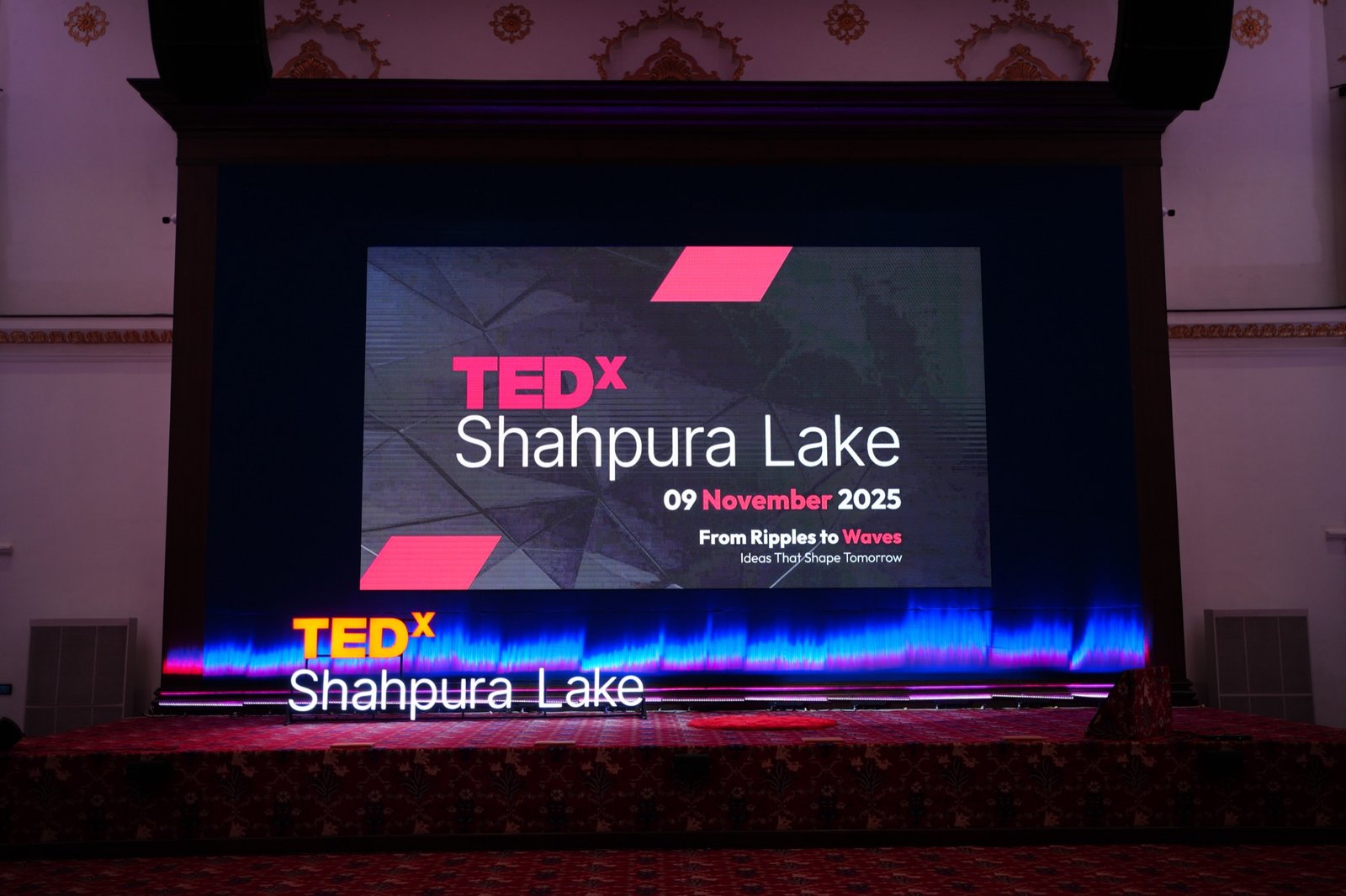 From Ripples to Waves on the TEDxShahpura Lake 2025 main screen